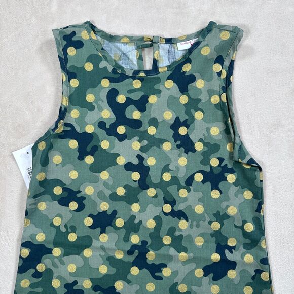 Smiling Button Tunic Dress Girls Size 9 Green Camo Gold Polka Dot New - Picture 2 of 7